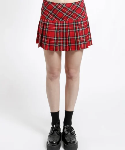 PLEATED SKIRT RED PLAID