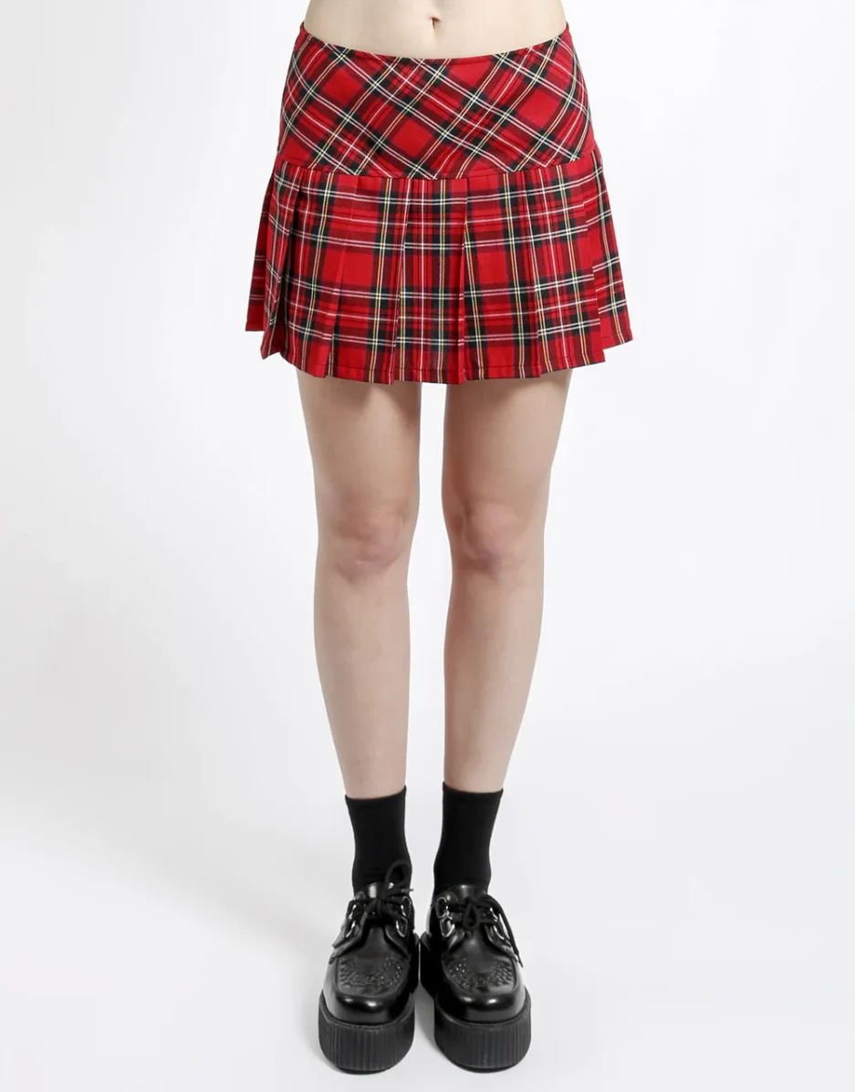 PLEATED SKIRT RED PLAID